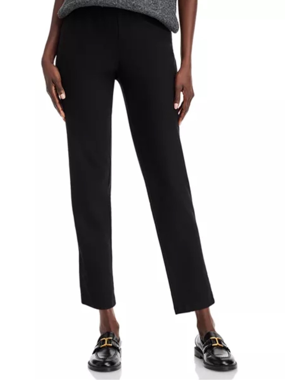 Eileen Fisher Viscose Elastane Nylon Slim Ankle Pull-On Pants - Large Black